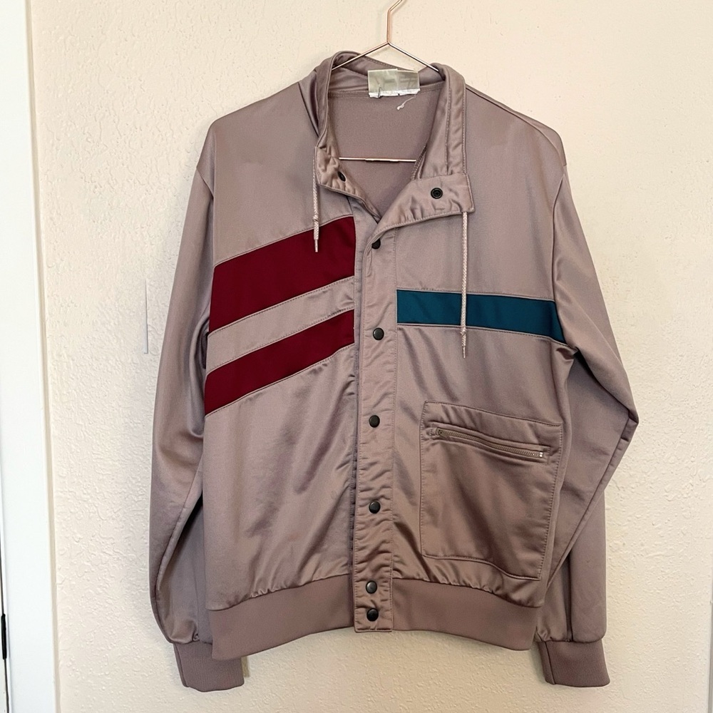 Vintage Jockey Beige Colorblock Track Jacket Medium Retro 80s Unisex